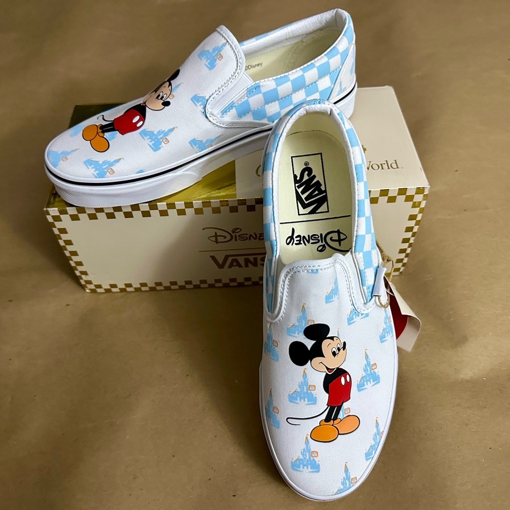 NWT Disney Parks WDW 50th Vans Mickey White Slip On Sneakers